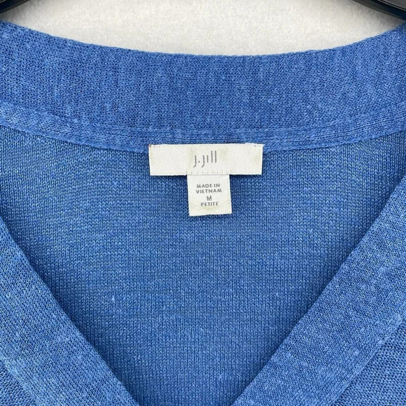 J.Jill Tunic Tops Women's Sz PM Blue V-Neck Long Sleeves Side Vents Long Knit - Picture 10 of 11